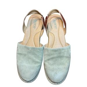 Born Shoes Womens Size 8.5 Green Leather Slingback Flat Sandals Comfort Casual